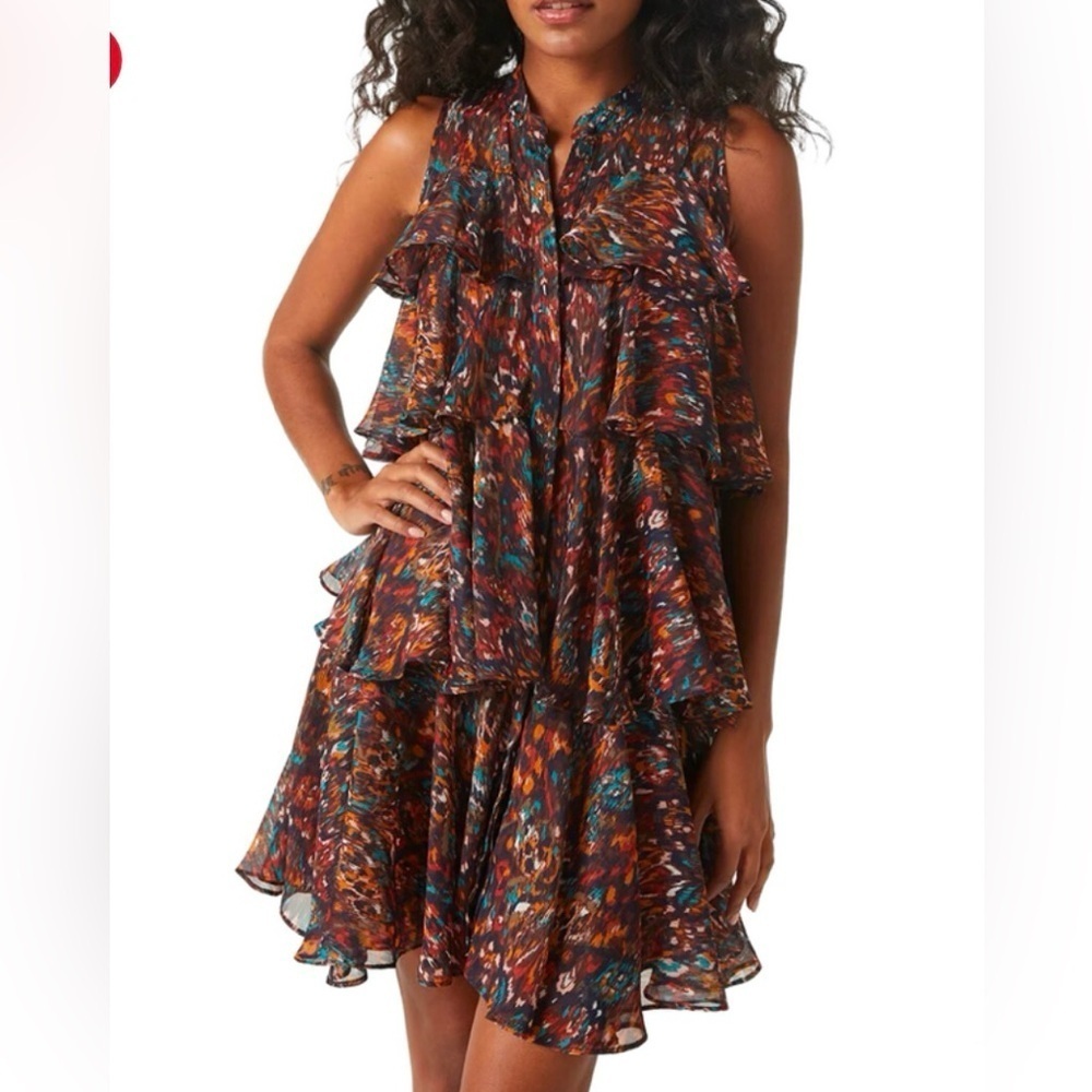 MISA Los Angeles Emogene chiffon dress in Peacock abstract pattern size medium